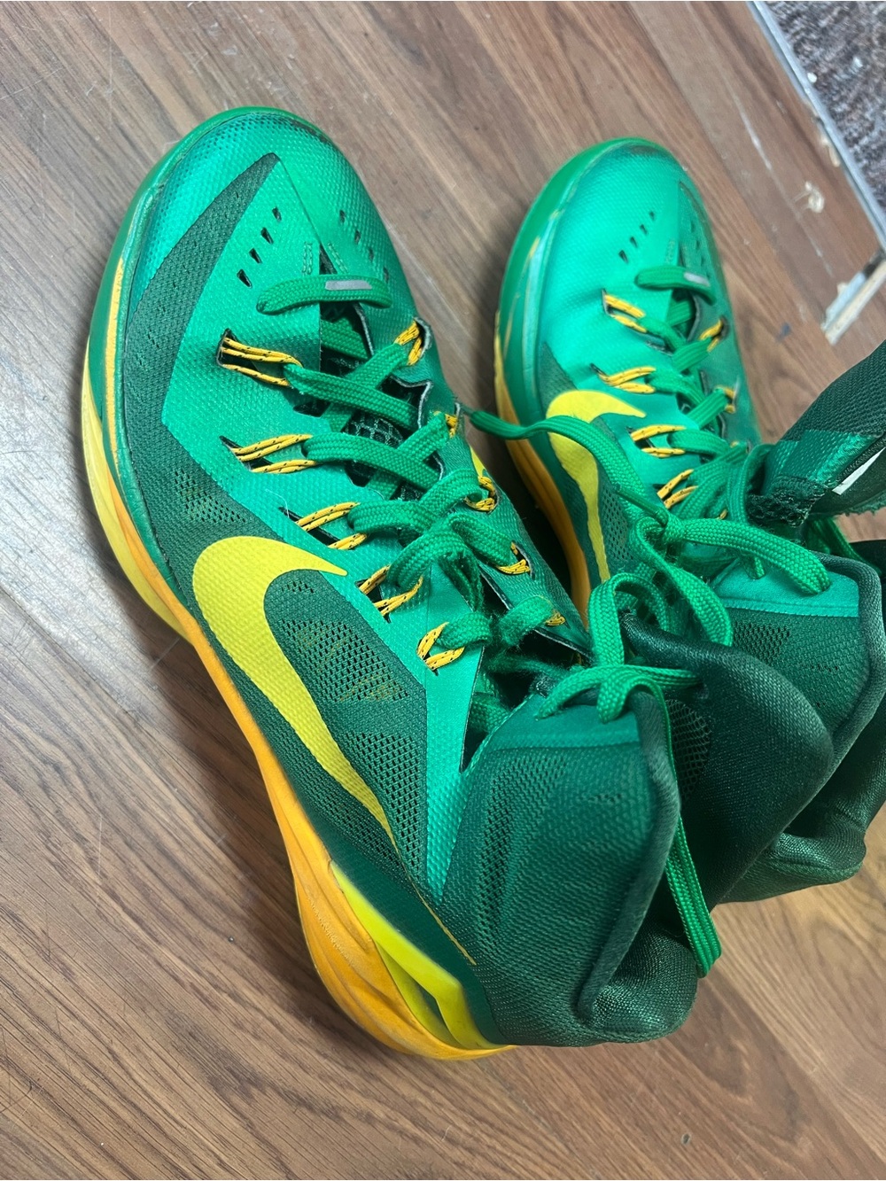 Nike Kids Green and Yellow High-Top Basketball Sneakers